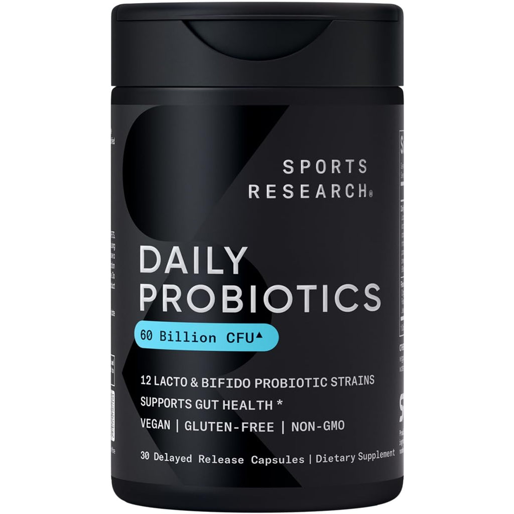 Sports Research Daily Probiotics with Prebiotics, 60 Billion CFU - Vegan Capsules for Gut Health & Digestive Support, Probiotics for Women & Men - Non-GMO Verified & Gluten Free - 30 Count Sports Research buy supplements Au