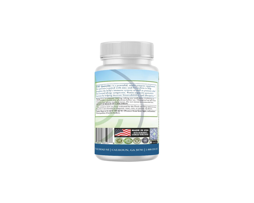 PURE® Quercetin+ with Zinc, Bromelain, Rutin Immune Shield - 60 Capsules - High Bioavailability Antioxidant Complex for Respiratory Health & Viral Defense - Made in USA PURE buy supplements Au