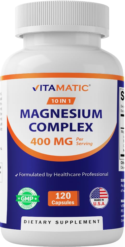 Vitamatic magnesium complex supplement bottle on a white background