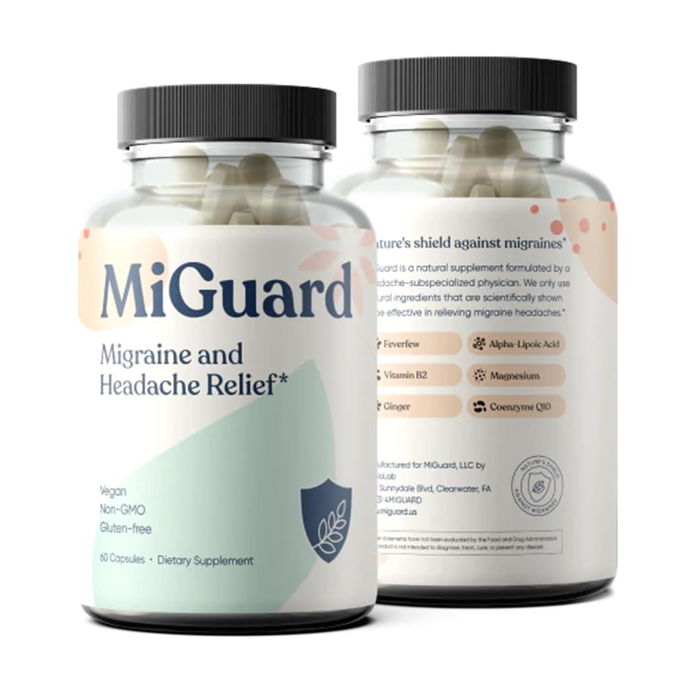 Headache and Migraine Relief Supplements - Drug Free Migraine Prevention Supplement - Natural Supplements for Migraine Headaches - Helps Reduce Frequency & Severity (60 Capsules) MIGUARDBuy Supplements Australia