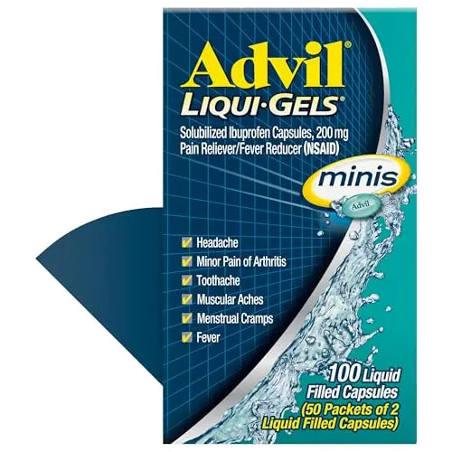 Advil Liqui-Gels minis Pain Reliever and Fever Reducer, Pain Medicine for Adults with Ibuprofen 200mg for Pain Relief - 50x2 Liquid Filled Capsules AdvilBuy Supplements Australia