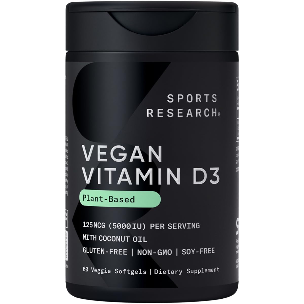 Sports Research Vegan Vitamin D3 5000IU (125 mcg) with Coconut Oil | 100% Plant-Based Vitamin D for Bone, Joint & Immune Support | Carrageenan Free, Vegan Certified & Non-GMO Verified (60 Softgels) Sports Research buy supplements Au