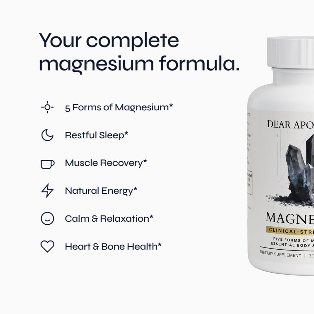 Magnesium Complex Supplement - 5 Forms Citrate Glycinate Malate Oxide Aquamin - Multi Magnesium Blend - High Absorption Chelated - Essential Mineral - Non-GMO Gluten-Free - 60 Capsules Dear Apothecary buy supplements Au