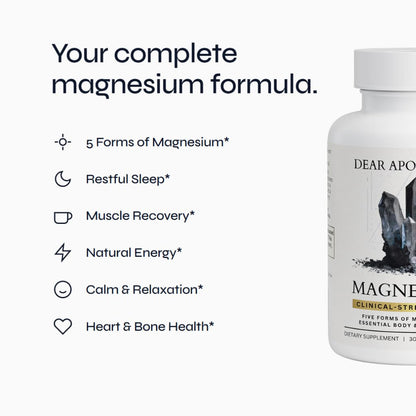 Magnesium Complex Supplement - 5 Forms Citrate Glycinate Malate Oxide Aquamin - Multi Magnesium Blend - High Absorption Chelated - Essential Mineral - Non-GMO Gluten-Free - 60 Capsules Dear Apothecary buy supplements Au