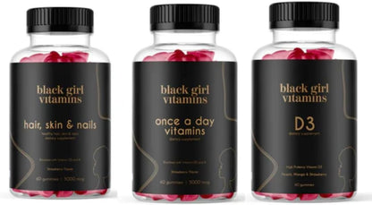 Black Girl Vitamins Look Good Feel Good Bundle – Hair Skin & Nails, Vitamin D3 2000IU & Once a Day Multivitamin - Women's Supplement Bundle