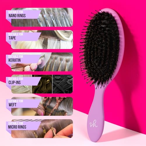 SimplyHair Ultimate Hair Extension Brush & Detangler Anti-Static, Dual Bristle Design, Soft Boar Bristle, Great for All Hair Types & Extensions - Pink & Purple Ombre Brush Ideal for Adults & Kids Simply HairBuy Supplements Australia