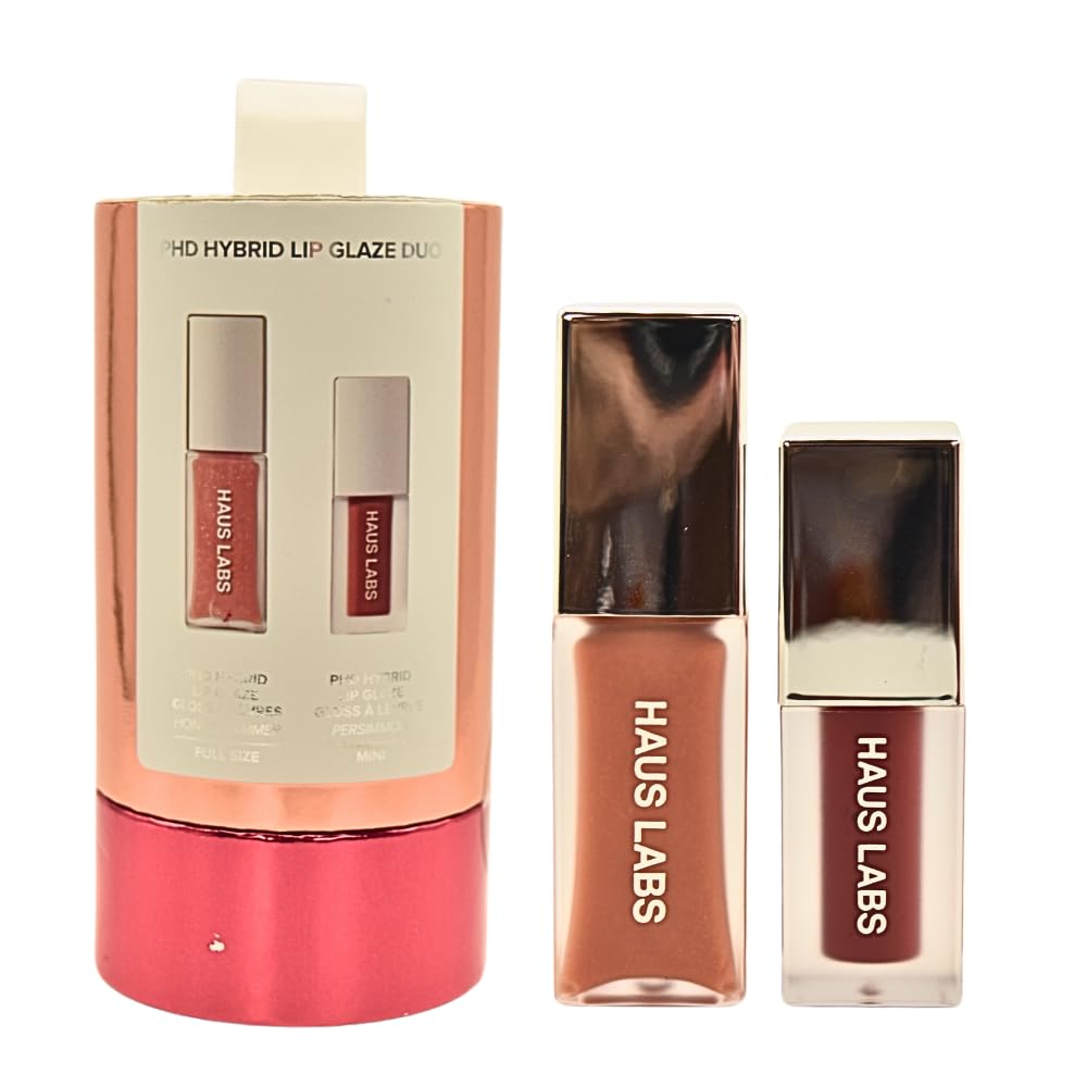 Haus Labs PHD Hybrid Innovation Plumping Lip Glaze Duo - Honey Shimmer Full Size & Persimmon Mini Haus LaboratoriesBuy Supplements Australia