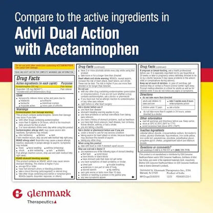 Dual Action Acetaminophen 250mg and Ibuprofen 125mg Caplets, Up to 8h of Pain Relief for Minor Aches and Pain, Headaches, Toothache, Backache, Menstrual Cramps, Minor Arthritis Pain, 216 Count Glenmark TherapeuticsBuy Supplements Australia