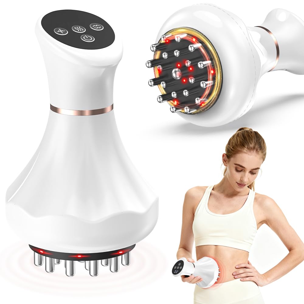Glamesty Lymphatic Drainage Massager & Anti Cellulite Massage Tool, Body Sculpting Machine with Light, Soothing Pulse, Heat & Vibration, Heated Lymph Brush for Legs, Hip, Arms, Belly (White) Glamesty buy supplements Au