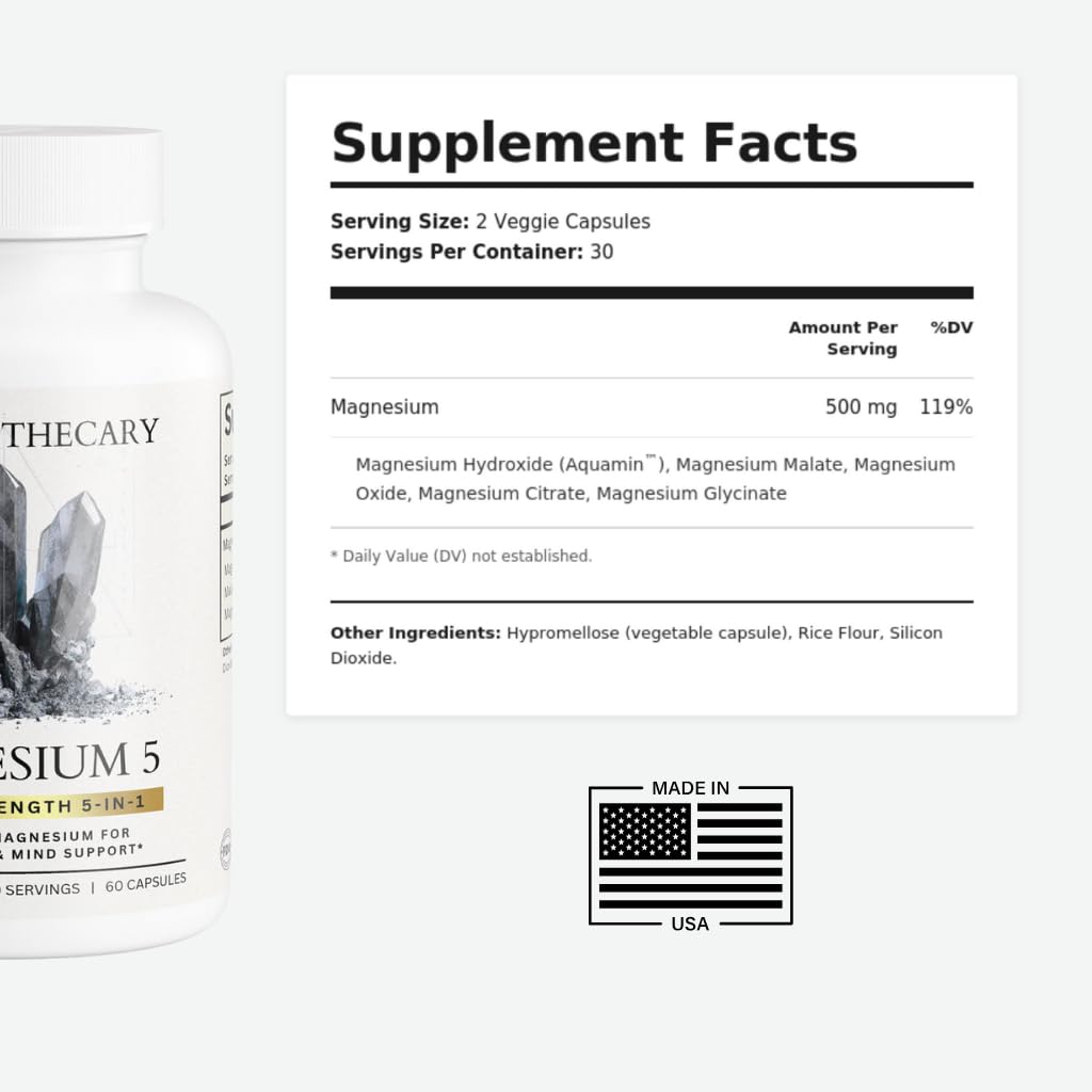 Magnesium Complex Supplement - 5 Forms Citrate Glycinate Malate Oxide Aquamin - Multi Magnesium Blend - High Absorption Chelated - Essential Mineral - Non-GMO Gluten-Free - 60 Capsules Dear Apothecary buy supplements Au