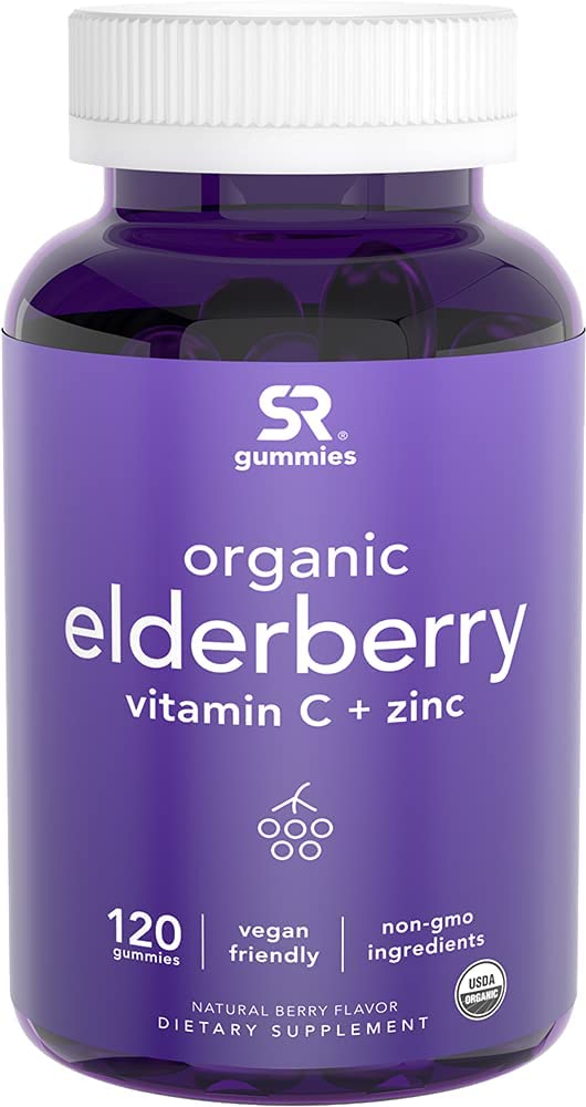 Sports Research Elderberry Gummies Concentrate with Vitamin C, Zinc & Probiotics for Immune Support & Gut Health | USDA Organic, Vegan Certified & Non-GMO Verified (120 Gummies) Sports Research buy supplements Au