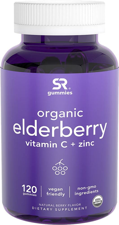 Sports Research Elderberry Gummies Concentrate with Vitamin C, Zinc & Probiotics for Immune Support & Gut Health | USDA Organic, Vegan Certified & Non-GMO Verified (120 Gummies) Sports Research buy supplements Au