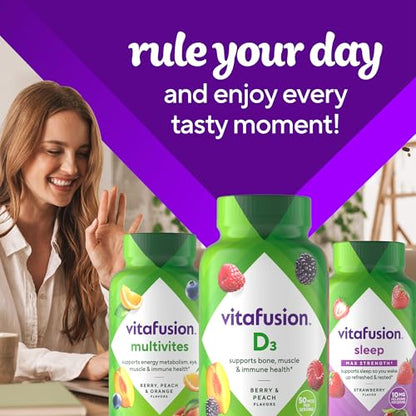 vitafusion Vitamin D3 Gummies, Bone and Immune Support, Peach, Blackberry, Strawberry Flavored