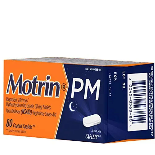 Motrin PM Caplets with 200 mg Ibuprofen & 38 mg Diphenhydramine Sleep Aid, Nighttime Pain Reliever for Minor Aches & Pains, Bulk, 80 ct MotrinBuy Supplements Australia