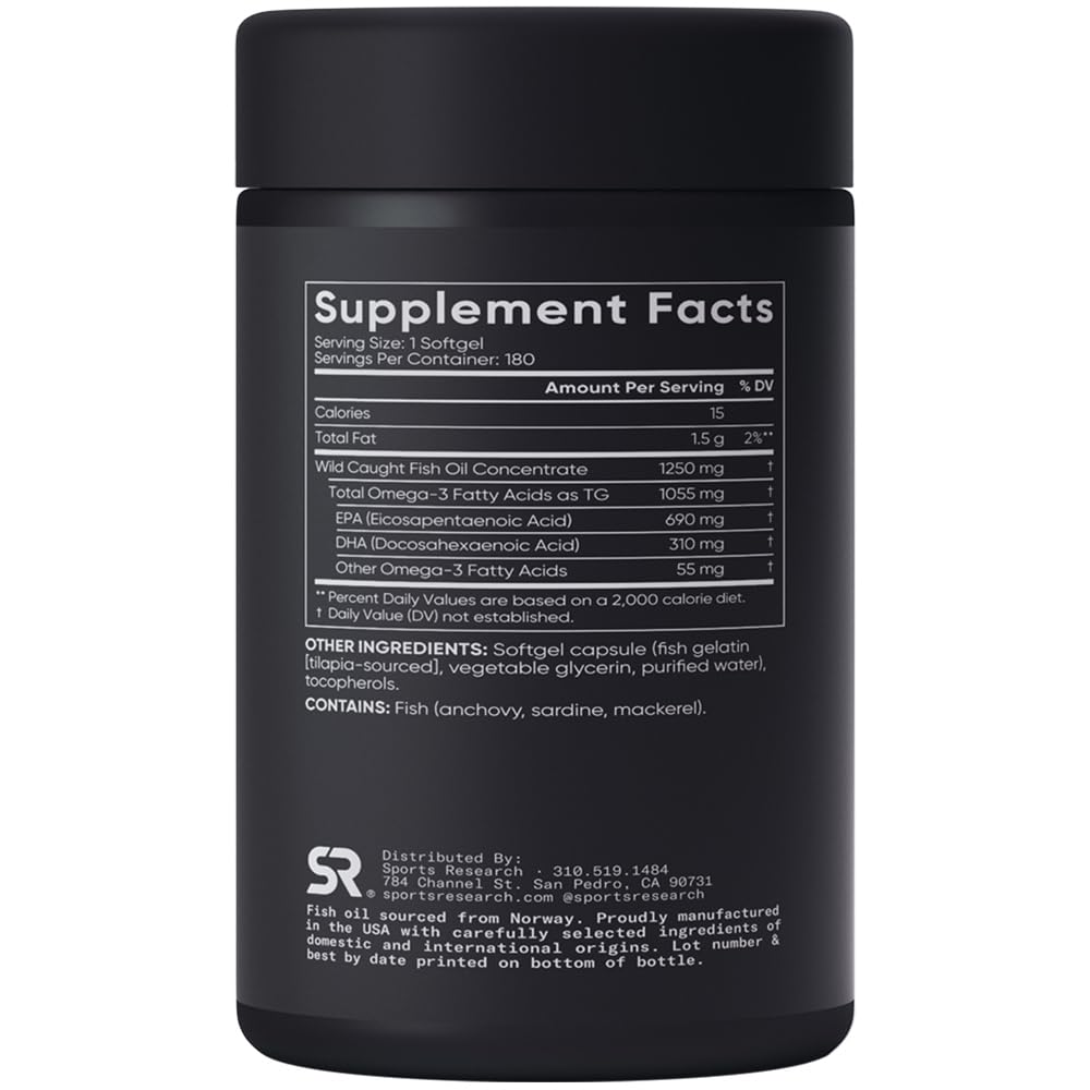 Sports Research Omega-3 Fish Oil, Triple Strength, 180 Softgels Sports Research buy supplements Au