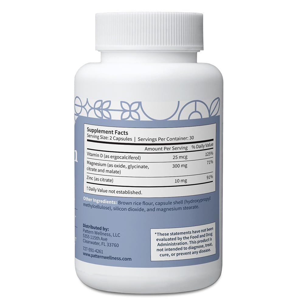 Pattern Wellness Magnesium Complex – Supports Muscle, Bone & Relaxation Health – with Zinc & Vitamin D – Daily Support Formula – 60 Vegan Capsules Pattern Wellness buy supplements Au
