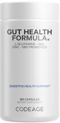 Codeage Gut Health Supplements Vegan Formula - L Glutamine, Zinc, Turkey Tail Mushroom Powder, Tonic Mushroom, Maitake, Micro Algae, Mineral, Licorice Root DGL - Probiotics, Prebiotics - 180 Capsules CodeageBuy Supplements Australia