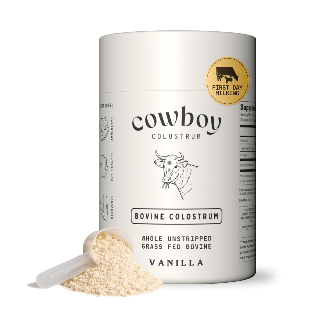Cowboy - The Exclusive 1st Milking, Whole, Grass Fed Colostrum Supplement for Full Body Health - Bovine Colostrum Powder Packed w/Bioactive Nutrients - Sugar Free (Vanilla, 40 Servings) COWBOY COLOSTRUM buy supplements Au