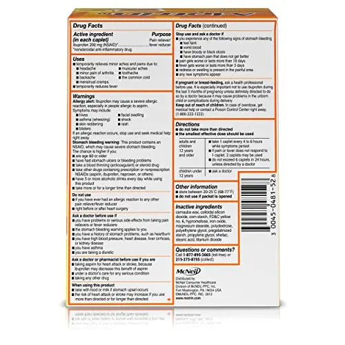 Motrin IB, Ibuprofen 200mg Tablets, NSAID Pain & Fever Reliever for Headache, Backache, Muscular Aches, Arthritis Pain Reliever, 50 Travel Packets of 2, 100 ct MotrinBuy Supplements Australia