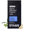 Stasis Nightly Stimulant Support supplement package with capsules on a white background