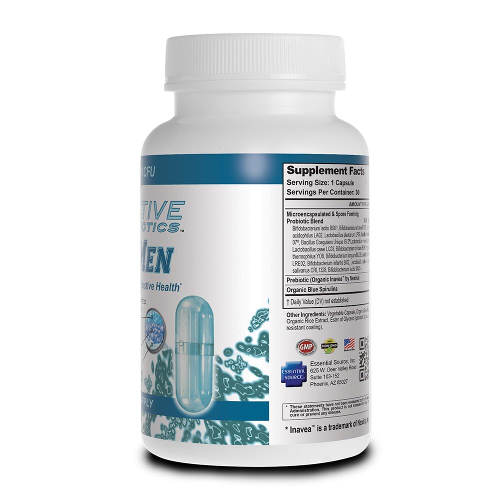 Essential Source TriActive Biotics for Men - Probiotic Capsules, 30 Billion CFU with Prebiotics & Blue Spirulina, Shelf Stable, Allergen Free, Digestive & Immune Support, 30 Count Essential Source buy supplements Au