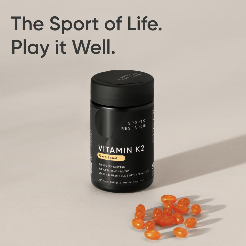 Sports Research Vitamin K2 as MK-7 100mcg with Coconut MCT Oil - 120 Veggie Softgels (4 Month Supply) Vegan Certified, Non-GMO Verified, Gluten & Soy Free Sports Research buy supplements Au