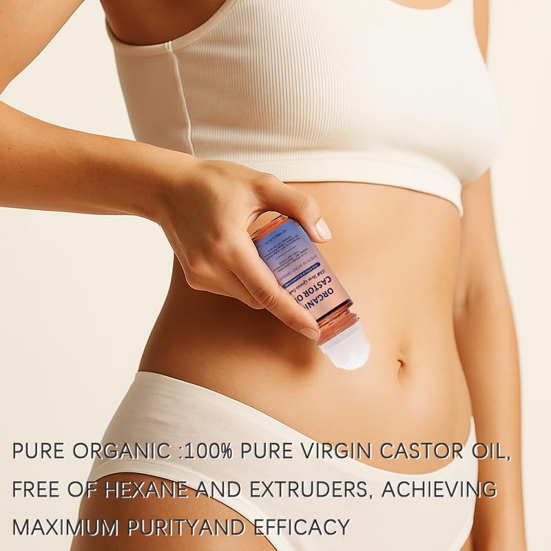 Organic Castor Oil with Rose Quartz Roller, Cold-Pressed Pure Organic Castor Oil Roller Ball for Hair Growth, Eyelashes, Eyebrows & Skin, 1.7 fl oz(1) Olavita SerumBuy Supplements Australia