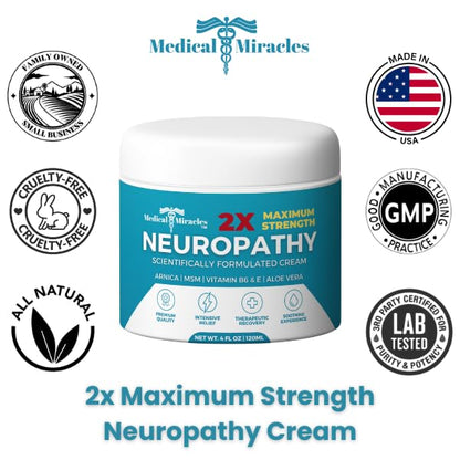 Medical Miracles Neuropathy Cream 2X Strength | Nerve Therapy Max Potency Relief for Feet, Hands, Legs, Toes - Arnica, Vitamin B6, Aloe Vera, MSM - Crafted for Exceptional Relief 4oz Medical MiraclesBuy Supplements Australia