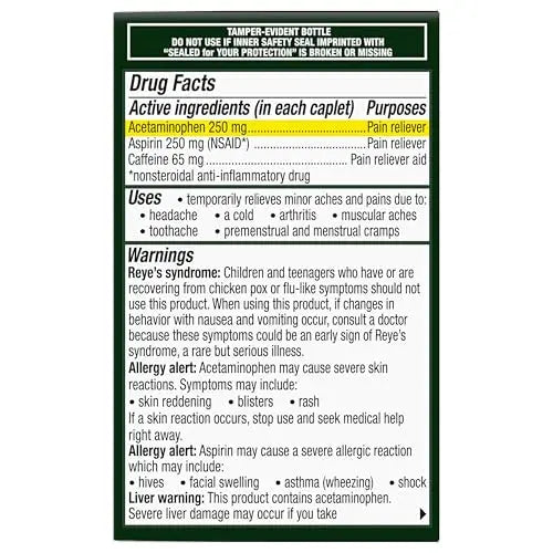 Excedrin Extra Strength Caplets for Headache Pain Relief, Acetaminophen 250mg, Aspirin 250mg, Caffeine 65mg, Pain Reliever, 24 count ExcedrinBuy Supplements Australia