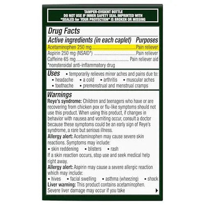 Excedrin Extra Strength Caplets for Headache Pain Relief, Acetaminophen 250mg, Aspirin 250mg, Caffeine 65mg, Pain Reliever, 24 count ExcedrinBuy Supplements Australia