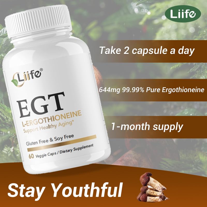 LIIFE L-Ergothioneine Supplement (EGT) 30mg,Compound Antioxidant Supplement (May Support Longevity and Healthy Aging) Promotes Skin Health，60 Capsules，Non-GMO, Gluten Free, Vegan Safe LIIFE buy supplements Au