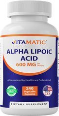 Vitamatic Alpha Lipoic Acid (ALA) 600mg Per Serving - 240 Vegetable Capsules - 120 Servings - Non-GMO & Gluten Free