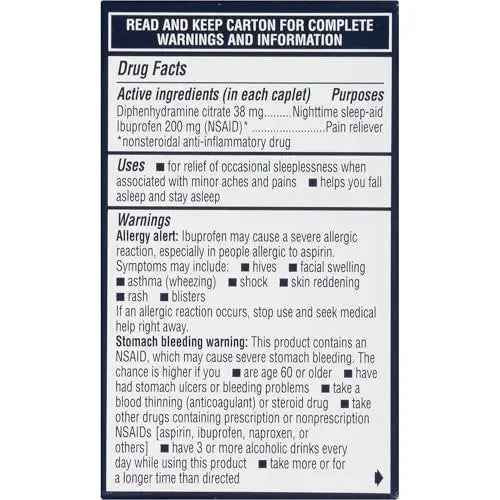 Advil PM Pain Reliever and Nighttime Sleep Aid, Pain Medicine with Ibuprofen for Pain Relief and Diphenhydramine Citrate for a Sleep Aid - 40 Coated Caplets AdvilBuy Supplements Australia
