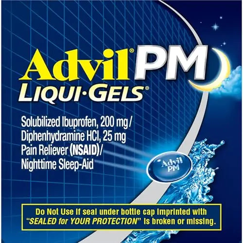 Advil PM Liqui-Gels Pain Reliever and Nighttime Sleep Aid, Pain Medicine with Ibuprofen for Pain Relief and Diphenhydramine HCL for a Sleep Aid - 80 Liquid Filled Capsules - Back to College AdvilBuy Supplements Australia