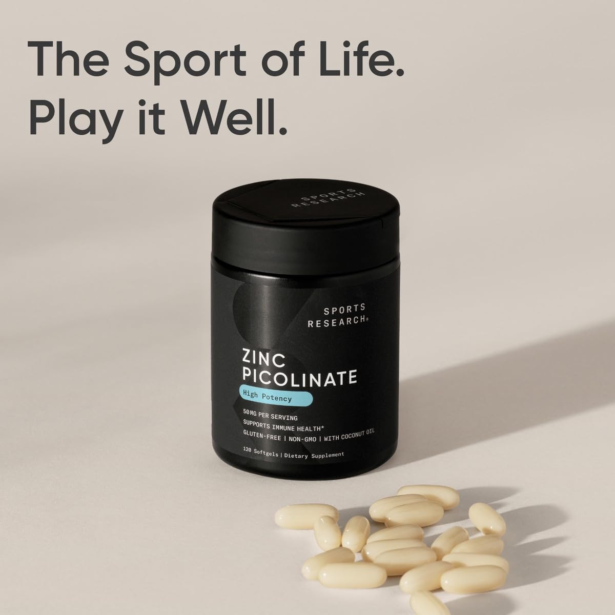 Sports Research High Potency Zinc Picolinate 50mg with Organic Coconut Oil | Highly Absorbable Zinc Supplement for Healthy Immune & Enzyme Function - Non-GMO Tested & Gluten-Free (120 Liquid Softgels) Sports Research buy supplements Au