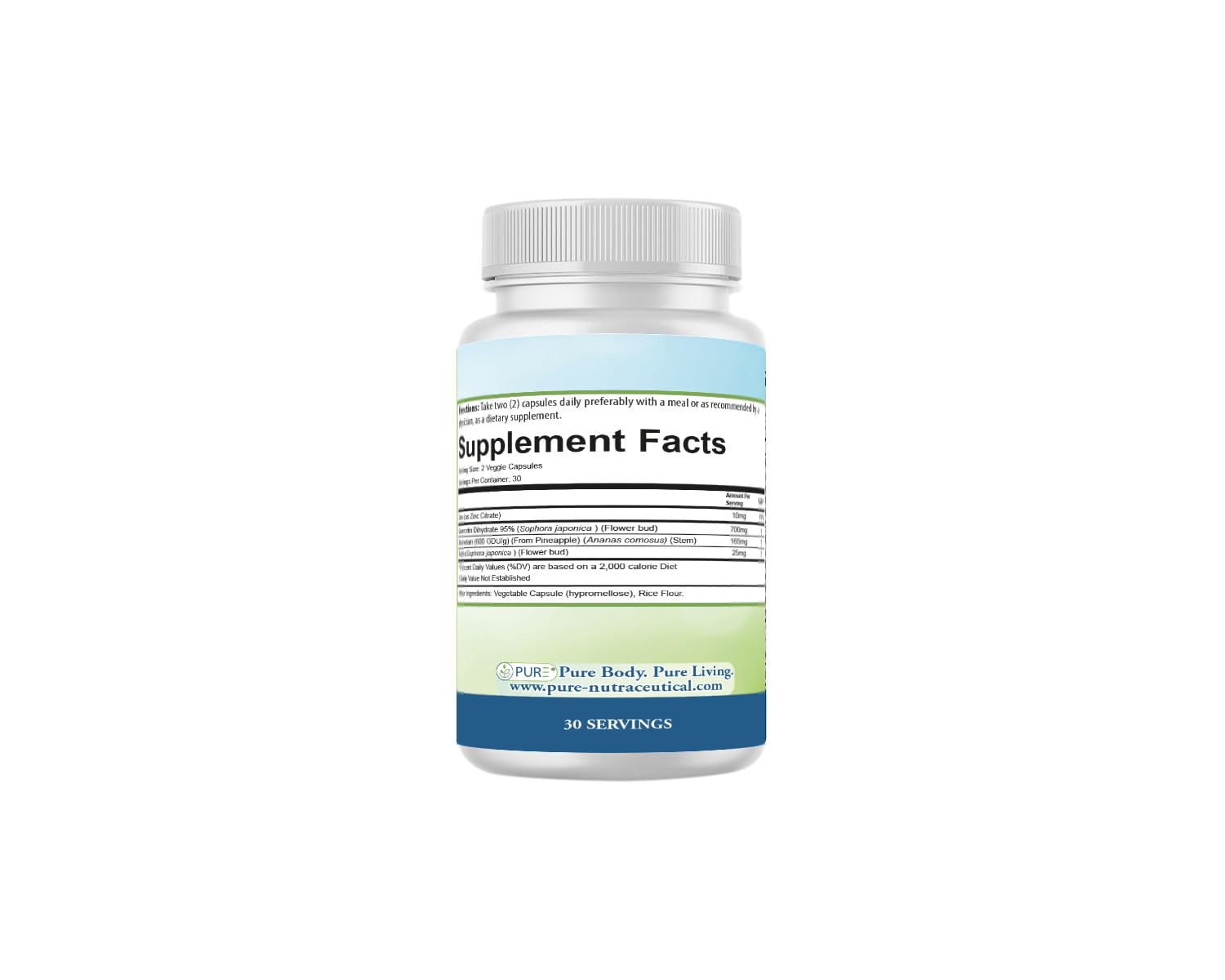 PURE® Quercetin+ with Zinc, Bromelain, Rutin Immune Shield - 60 Capsules - High Bioavailability Antioxidant Complex for Respiratory Health & Viral Defense - Made in USA PURE buy supplements Au