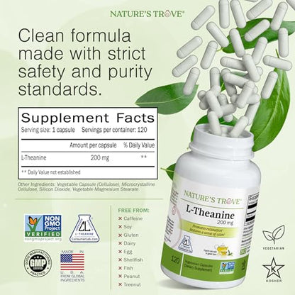 Nature's Trove L-Theanine 200mg 120 Vegetarian Capsules
