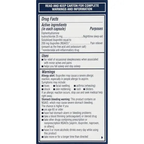 Advil PM Liqui-Gels Pain Reliever and Nighttime Sleep Aid, Pain Medicine with Ibuprofen for Pain Relief and Diphenhydramine HCL for a Sleep Aid - 40 Liquid Filled Capsules - Back to College AdvilBuy Supplements Australia