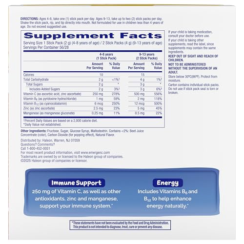 Emergen-C Kidz Crystals, On-the-Go Emergen-C Immune Support Supplement with Vitamin C, B Vitamins, Zinc and Manganese