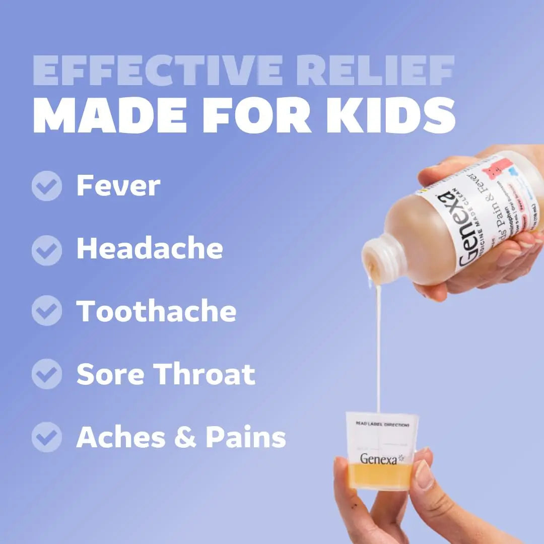 Genexa Children's Clean Acetaminophen | Pediatrician Preferred Ingredients | Pain & Fever Reducer for Kids | Dye Free, 0% Artificial Additives | Ages 2-11, Delicious Organic Blueberry Liquid, 4 fl oz GenexaBuy Supplements Australia