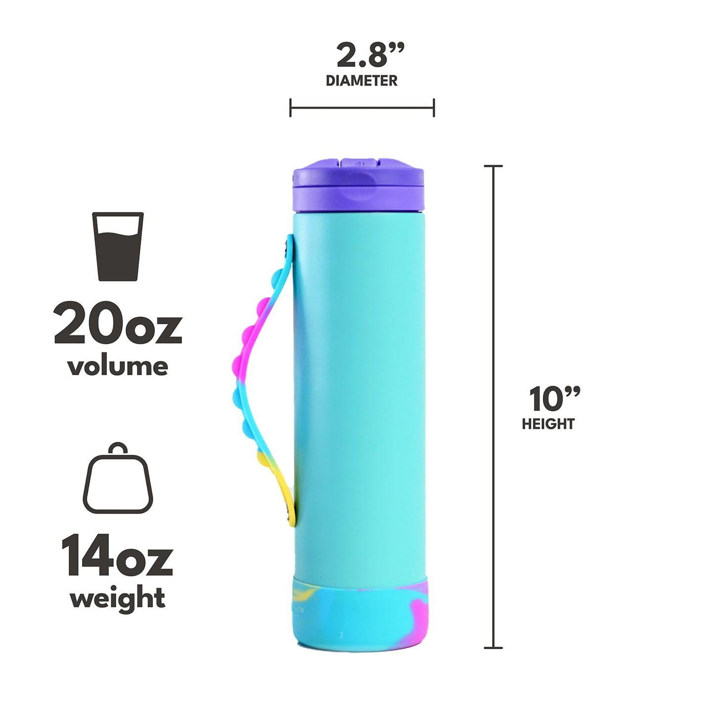 Elemental Iconic Water Bottle for School - 100% Leak-Proof Insulated Water Bottles with Straw Lid & Pop-It Handle - Triple-Wall Insulated & BPA-Free, 20oz – Blue Tie Dye Elemental buy supplements Au