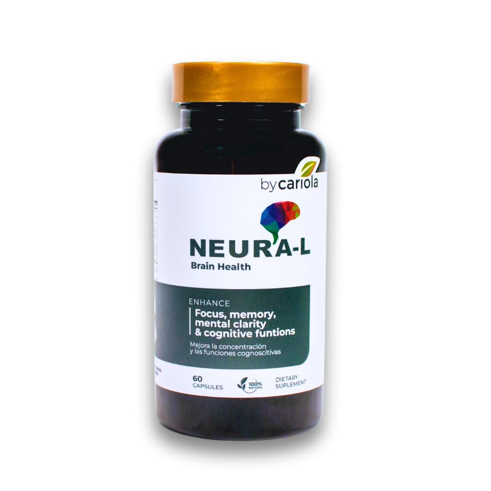 Supplement bottle labeled 'NEURA-L' for brain health on a white background