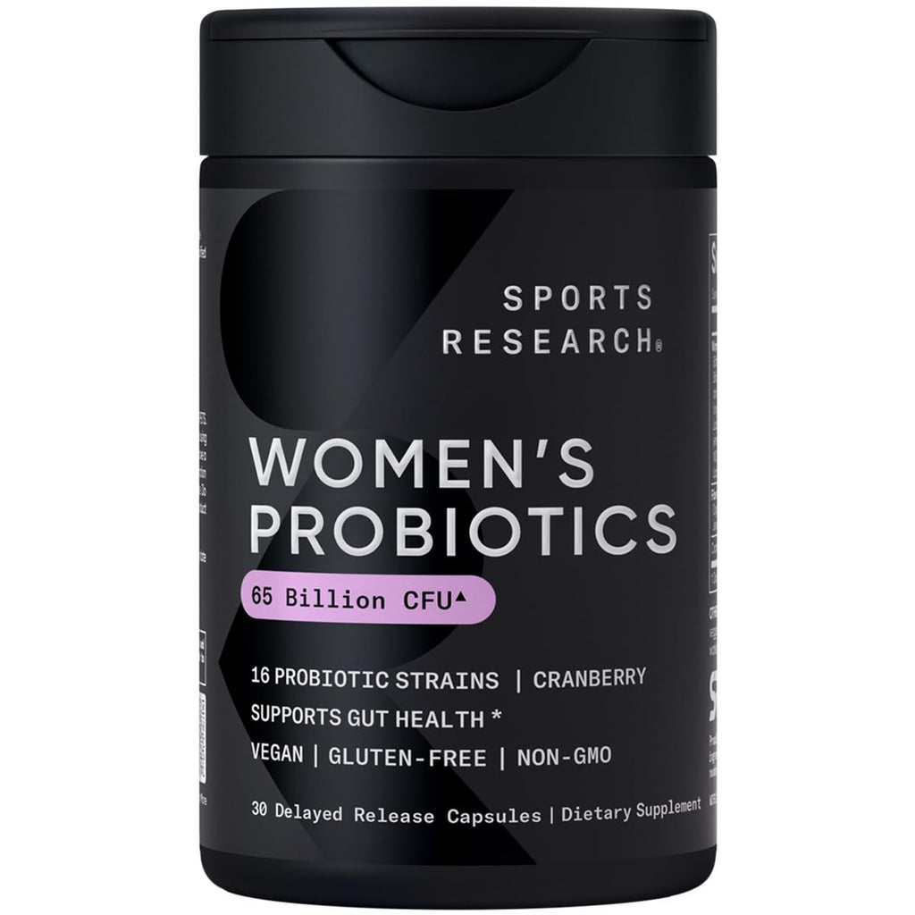 Sports Research Women's Probiotics with Prebiotics, 65 Billion CFU - Vegan Capsules for Gut Health & Digestive Support, Probiotics for Women with Cranberry - Non-GMO Verified & Gluten Free - 30 Count Sports Research buy supplements Au