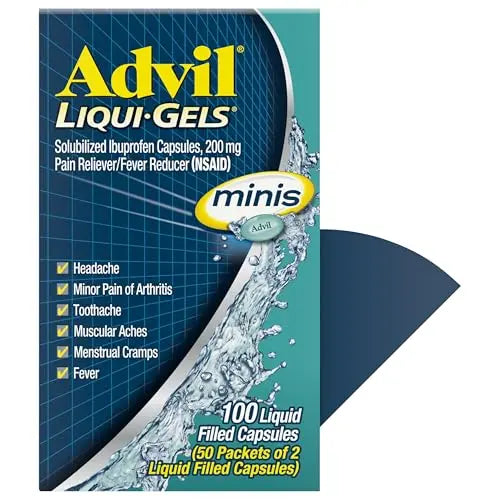 Advil Liqui-Gels minis Pain Reliever and Fever Reducer, Pain Medicine for Adults with Ibuprofen 200mg for Pain Relief - 50x2 Liquid Filled Capsules AdvilBuy Supplements Australia