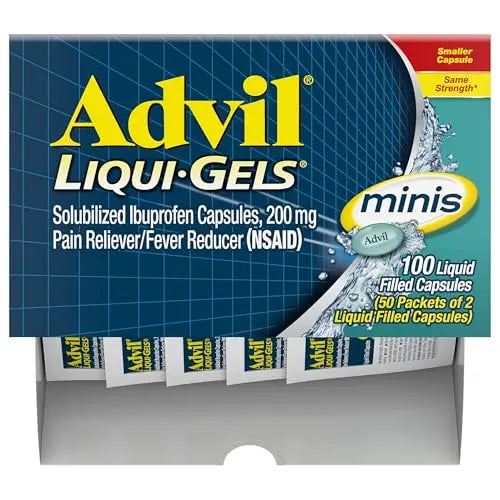 Advil Liqui-Gels minis Pain Reliever and Fever Reducer, Pain Medicine for Adults with Ibuprofen 200mg for Pain Relief - 50x2 Liquid Filled Capsules AdvilBuy Supplements Australia