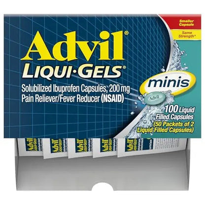 Advil Liqui-Gels minis Pain Reliever and Fever Reducer, Pain Medicine for Adults with Ibuprofen 200mg for Pain Relief - 50x2 Liquid Filled Capsules AdvilBuy Supplements Australia
