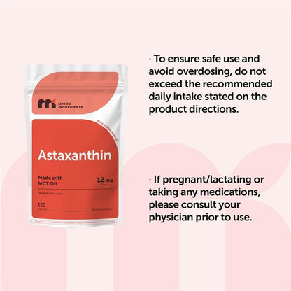 Micro Ingredients Astaxanthin 12mg with MCT Oil, 120 Softgels, 4 Month Supply | Premium Astaxanthin Antioxidant Supplements* | Fresh Microalgae Source