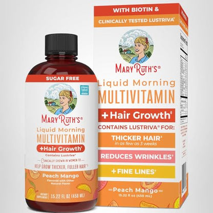 MARYRUTH'S Liquid Multivitamin+Hair Growth | Biotin 10000mcg | Lustriva Hair Growth Supplement | Clinically Tested in Women for Thicker Hair&Facial Wrinkle