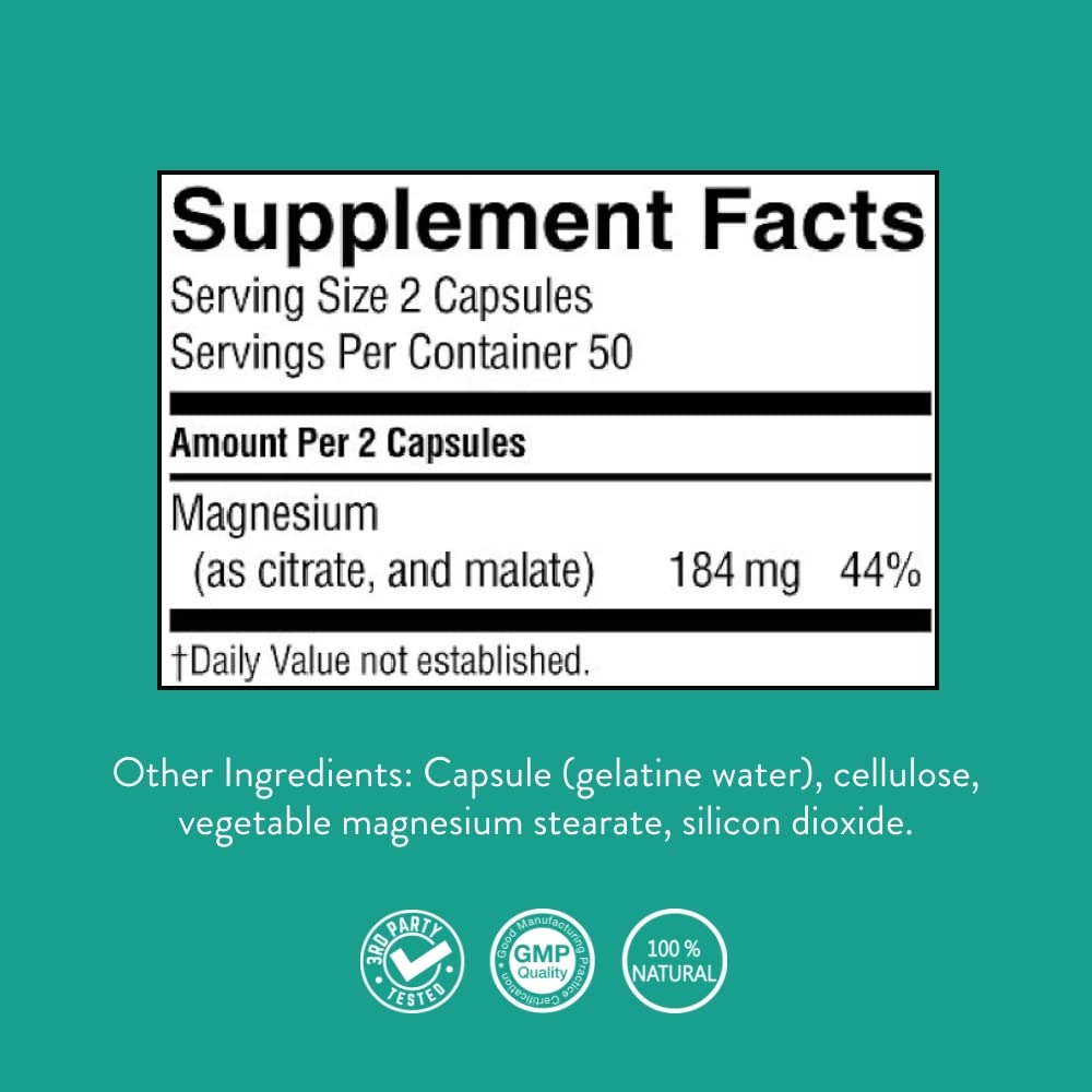 Nature’s Sunshine Magnesium Complex - High Potency Magnesium Supplement with Citrate & Malate for Relaxation, Optimal Absorption, Muscle Function, Energy Production - 50 Servings (100 Capsules) Nature's Sunshine buy supplements Au