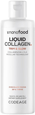 Codeage Liquid Collagen Supplement Chocolate Flavor, Beauty Trim & Glow Liposomal Collagen Peptides, CLA Conjugated Linoleic Acid, Hyaluronic Acid, Vitamin E, Hydrolyzed, Non-GMO, 15.22 fl oz CodeageBuy Supplements Australia